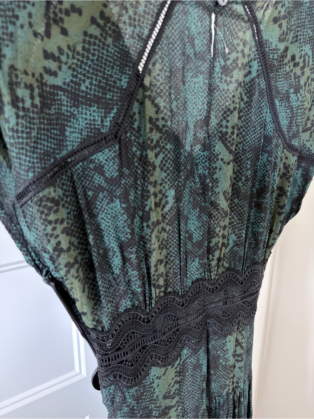 Free People Green and Black Trim Boho Drop Waist Maxi Dress XS 0 - Picture 5 of 6